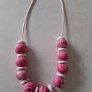 POLYMER CLAY PINK MARBLE NECKLACE - FREE UK SHIPPING