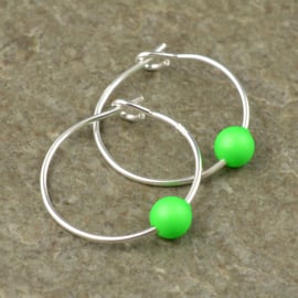 Fluorescent Neon Green Swarovski Crystal Pearl Sterling Silver Hoop Earrings