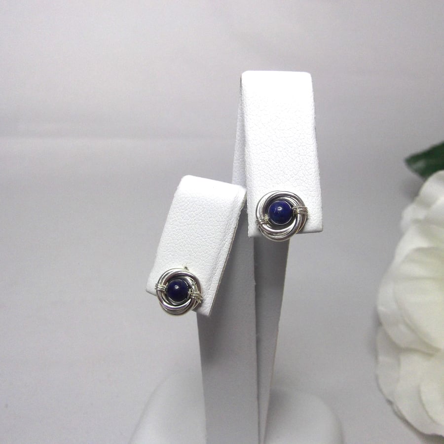 Lapis Lazuli gemstone Russian wedding ring style stud earrings recycled silver