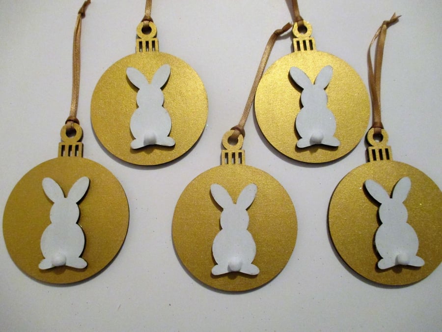 1 x Bunny Rabbit Hanging Decoration Christmas Tree Bauble Gold Colour
