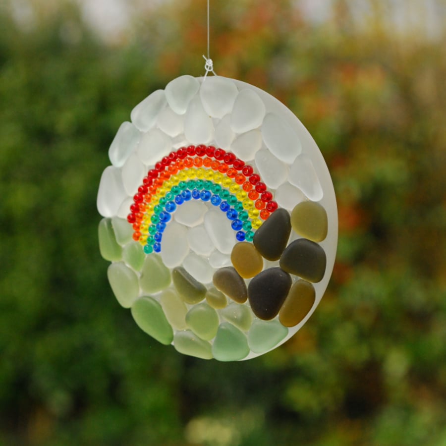 Beach glass rainbow mosaic sun catcher