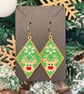 Festive green Christmas reindeer beadwork earrings - Image 2