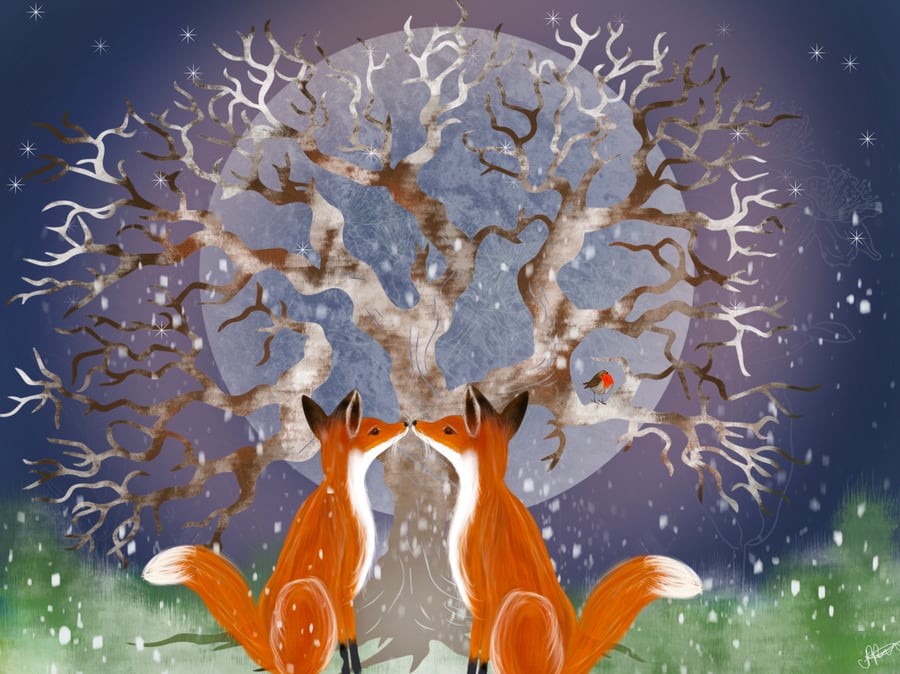 The Winter Moon of Love - Giclee Fox Print