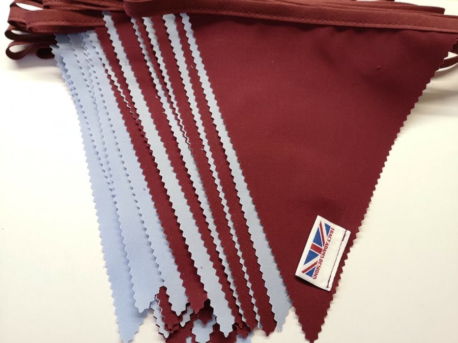 Aston Villa, Burgundy and pale Blue fabric bunting - 10 mtrs 