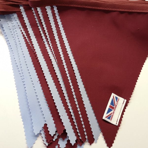 West Ham, Burgundy and pale Blue fabric bunting - 10 mtrs 