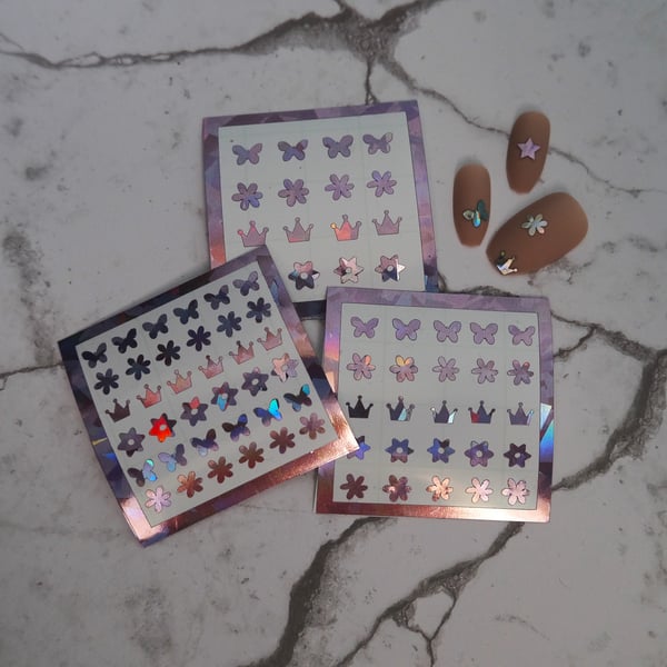 Pack of Holographic Nail Stickers in Blue, Pink or Silver