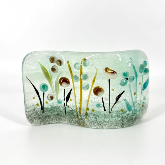 Fused Glass Wave  - Wild Flowers in Green Tones