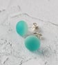 Aqua stud earrings, fused glass with sterling silver fittings - Image 2