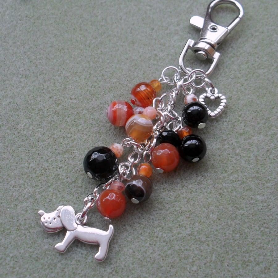 Dog Bag Charm With Agate Semi Precious Gemstones