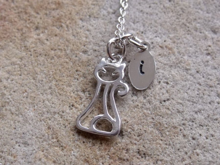 Kids Personalised Silver Cat Necklace