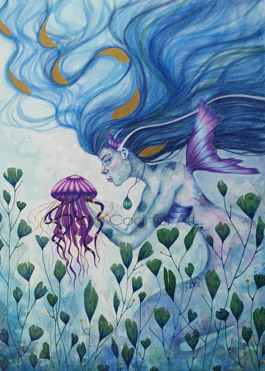 Mermaid Painting Mermaid Art  Watercolour Art A3 Semi Realistic