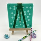 Fused glass green dot coaster