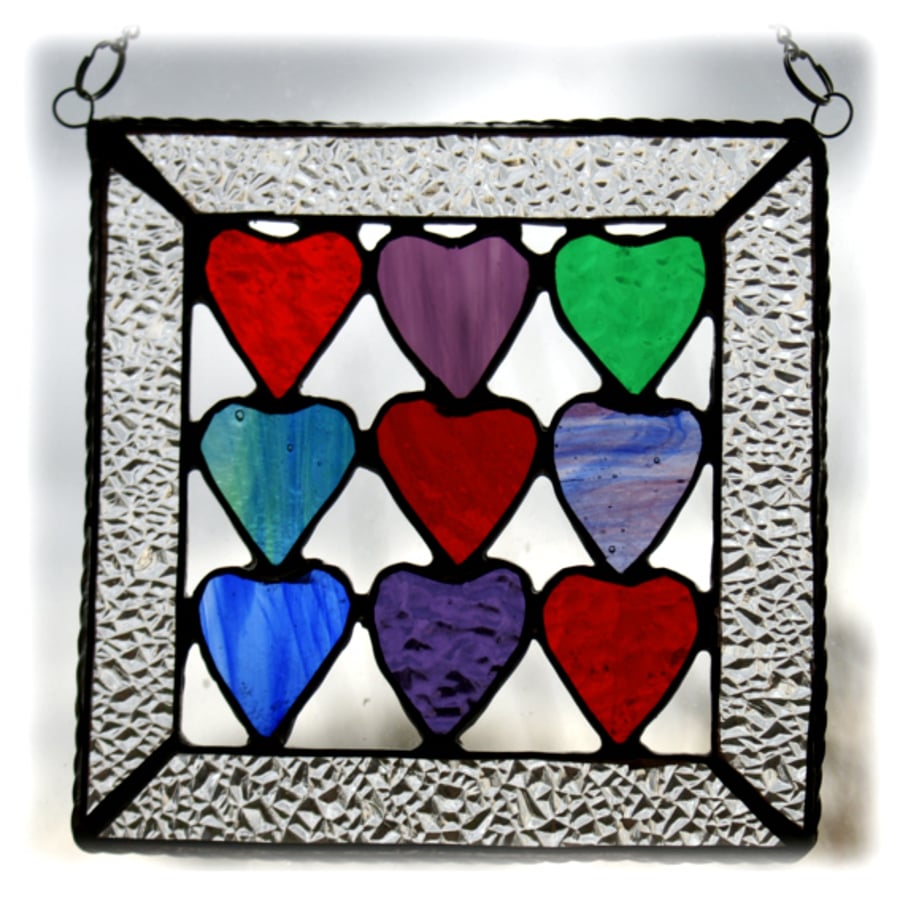 9 Hearts Suncatcher Stained Glass Jewel Love Handmade 