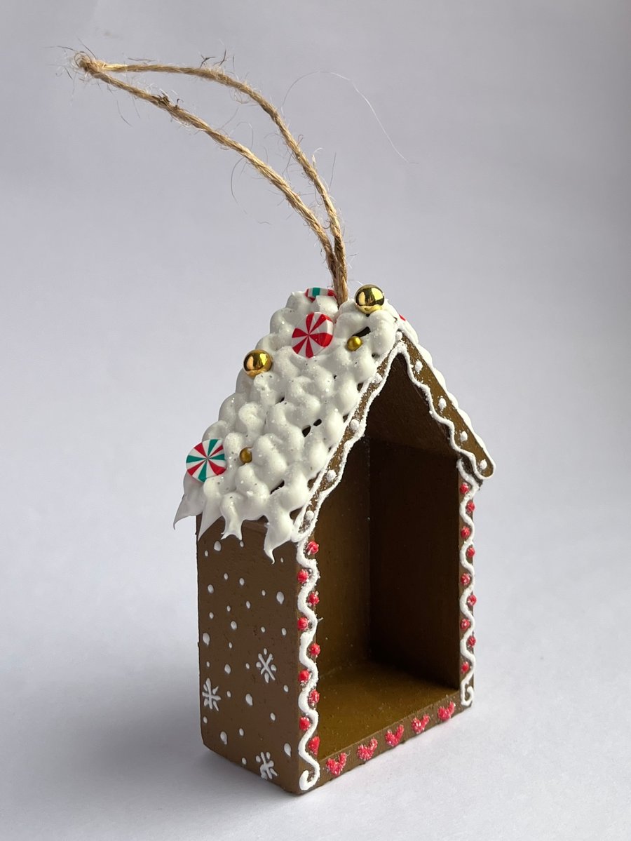 Christmas Decor Gingerbread Style Hand Painted Wooden House Tree - READY TO SHIP