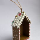 Christmas Decor Gingerbread Style Hand Painted Wooden House Tree - READY TO SHIP