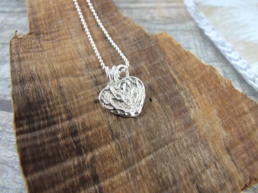 Silver Textured Heart Pendant, Minimalist Necklace