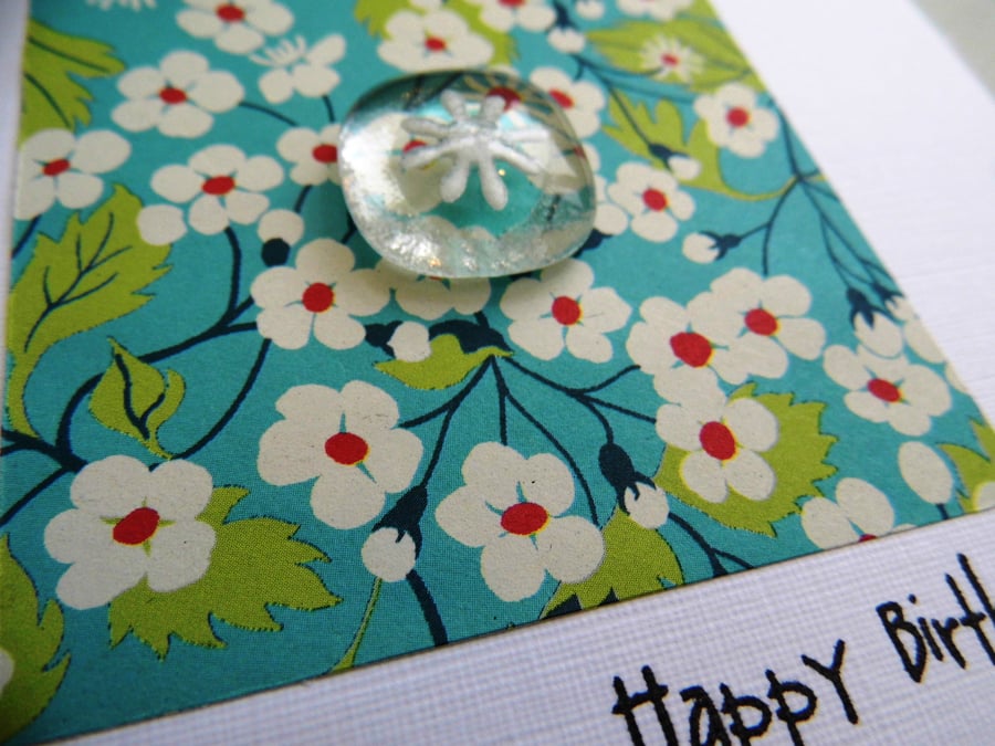 birthday card with fused glass nugget