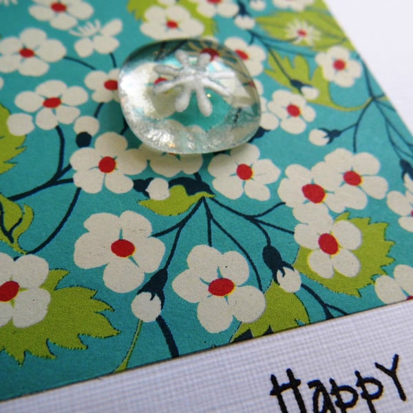 birthday card with fused glass nugget