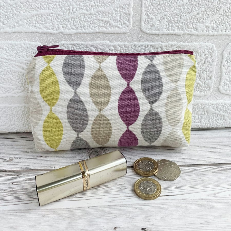 Large purse, coin purse with vibrant abstract wiggly stripes