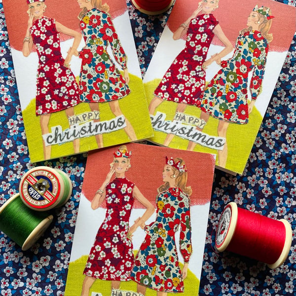 Retro fashion Christmas cards, vintage style, h... Folksy