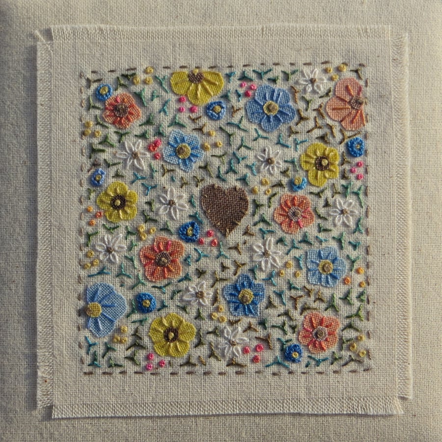 Tiny Flowers, hand-stitched miniature framed embroidery, a gift never forgotten