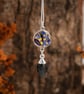 BLACK SPINEL & Real Flower Necklace, Sterling Silver Pendant
