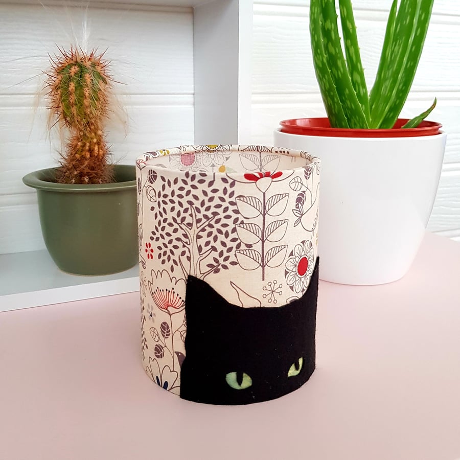 Black Cat Silhouette Lantern with LED candle and Scandi style fabric