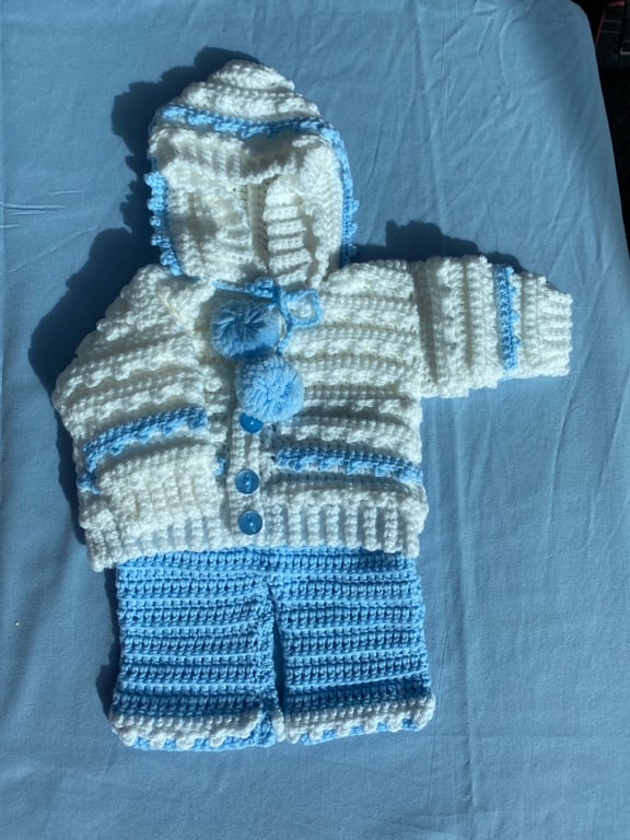 18”  Boy Doll Crocheted Outfit. Hooded Jacket and Trousers