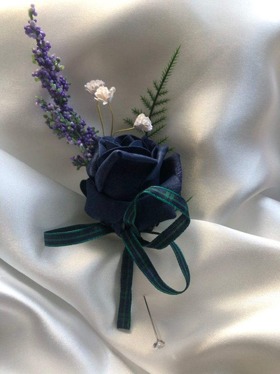 Scottish Highland Dark Blue Wedding Boutonniere Butttonhole - Choice of Tartan!!