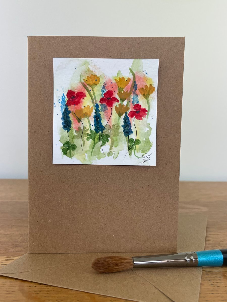 Hand Painted impressionistic floral Greeting Card original art.