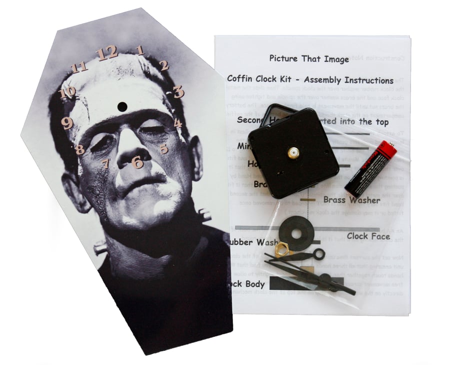 DIY Coffin shaped wall Clock Kit - Boris Karloff as Frankenstein's Monster