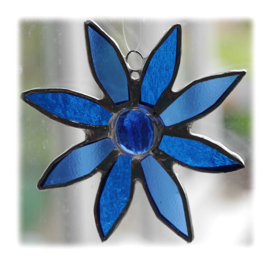 Blue Daisy Stained Glass Suncatcher 