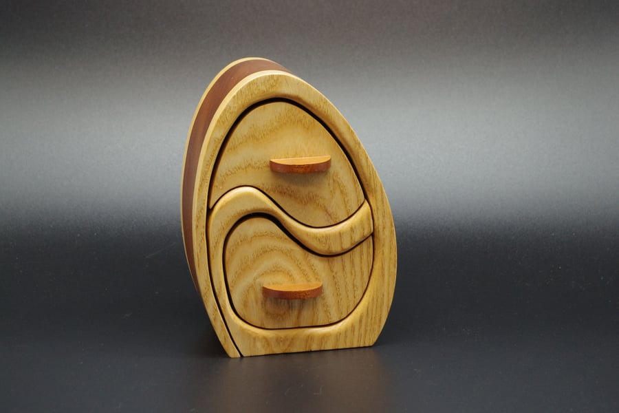 Handmade Wooden Trinket, Jewel Box. Scottish Ash and African Sapele.