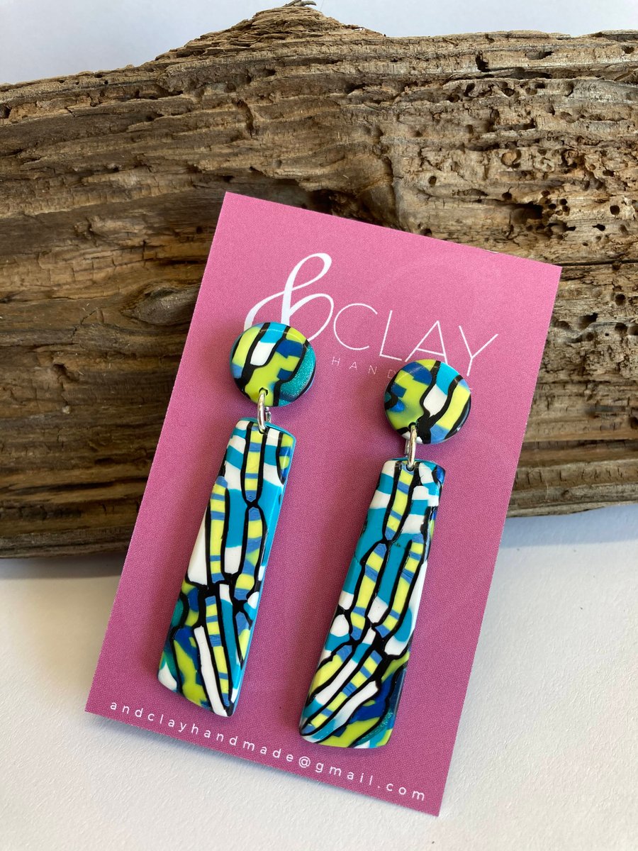 Turquoise & Yellow Stroppel Cane Stud Earrings