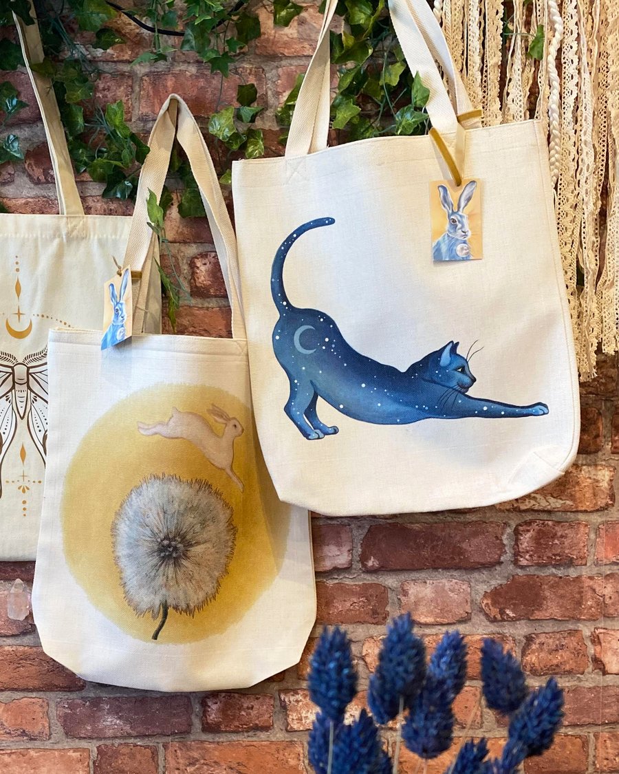 Cat Tote Bag - linen style weave, cat gift, cat bag 