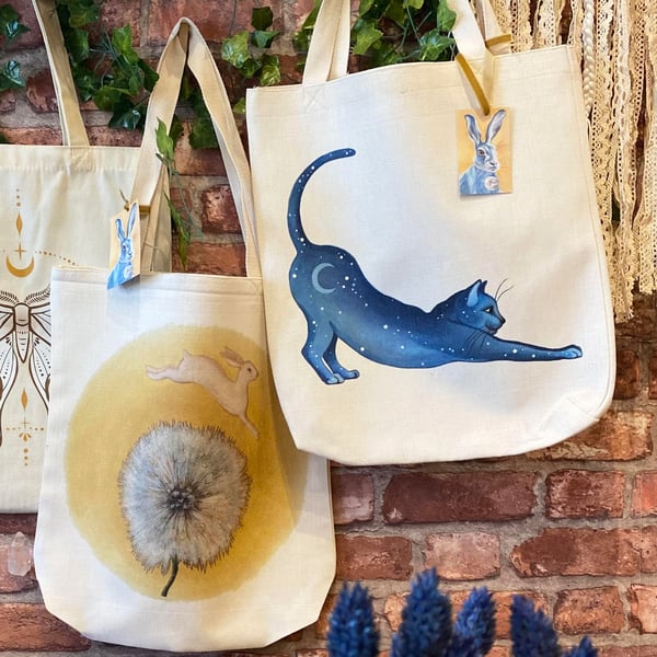 Cat Tote Bag - linen style weave, cat gift, cat bag 