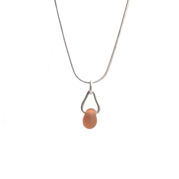 Orange Frosted Glass Drop Sterling Silver Necklace