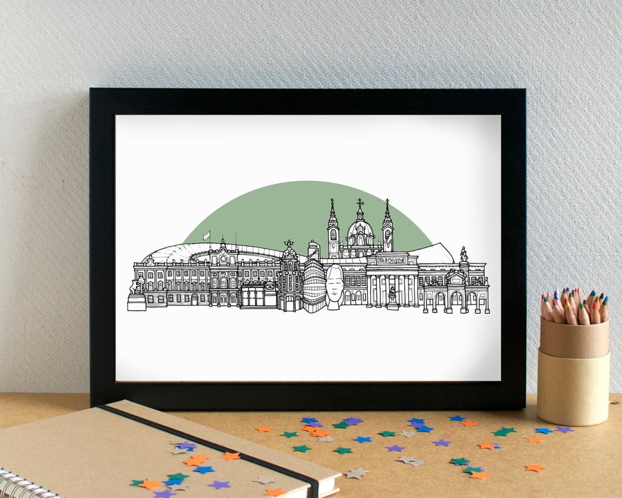 Madrid Landmarks Skyline Art Print