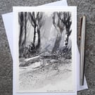 Handpainted Blank Card. Woodland. Black and White. Wall Art. Trees