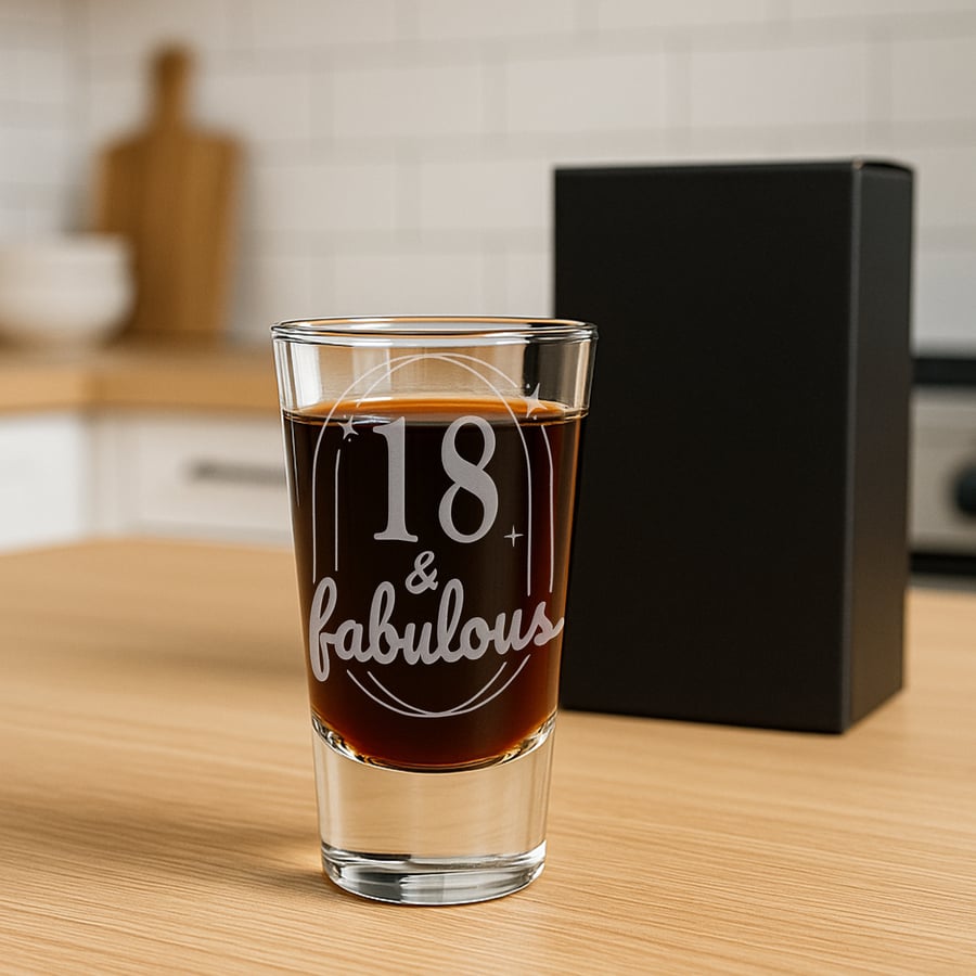  Personalised Birthday Shot Glass – (Age) & Fabulous - Custom Engraved Gift 