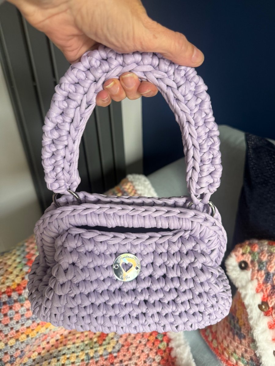 Lilac Box Bag - Crochet Handbag with Lining - Handmade in Hebburn