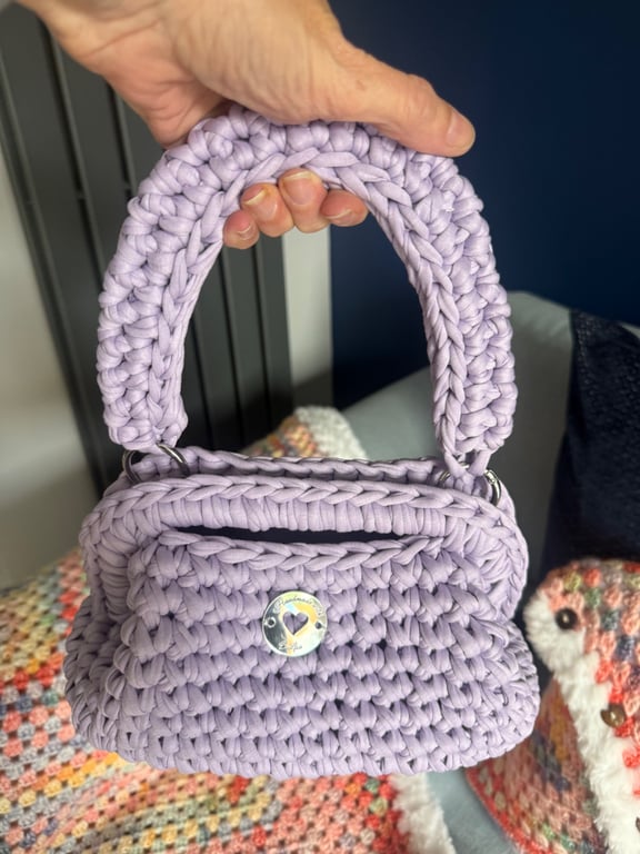 Lilac Box Bag - Crochet Handbag with Lining - Handmade in Hebburn