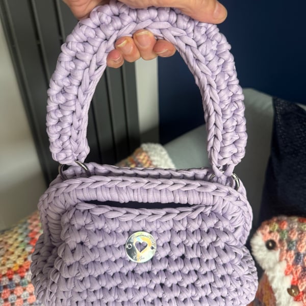 Lilac Box Bag - Crochet Handbag with Lining - Handmade in Hebburn