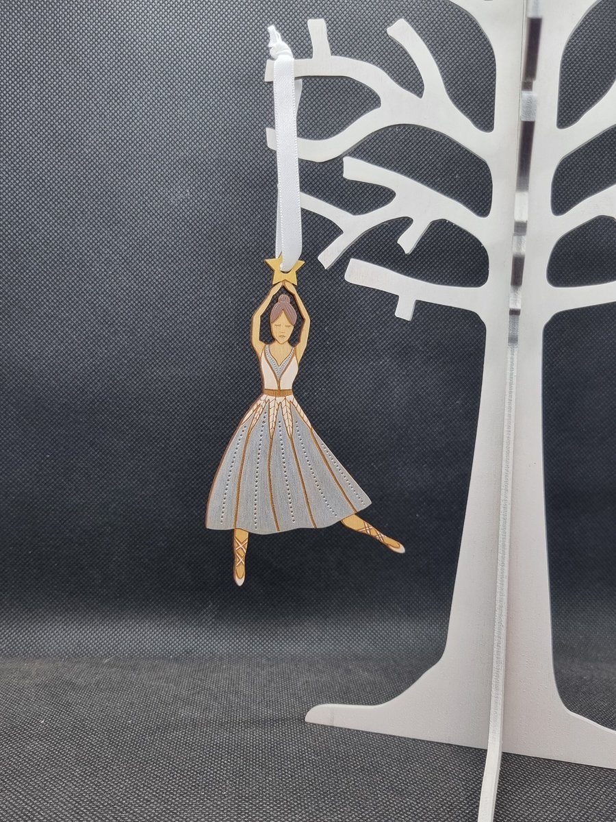 Christmas Ballerina Decoration, laser etched and cut from wood, hand painted