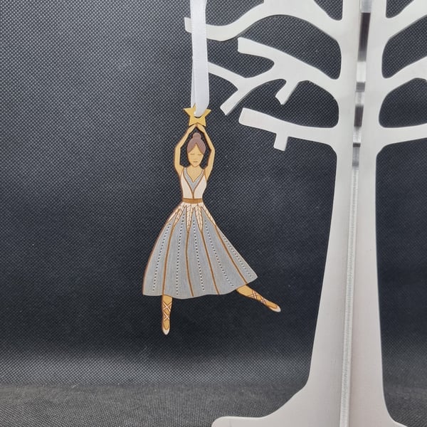 Christmas Ballerina Decoration, laser etched and cut from wood, hand painted