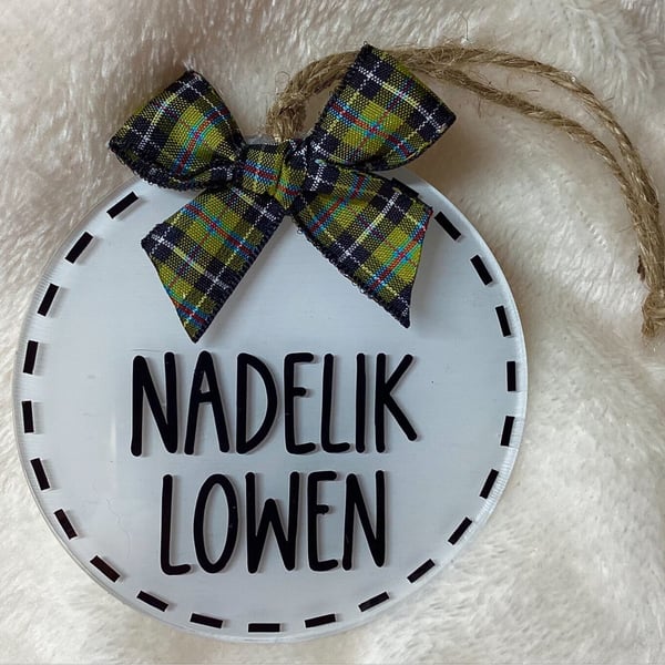 Cornish Christmas Decoration, Nadelik Lowen Tartan Bow, Handmade