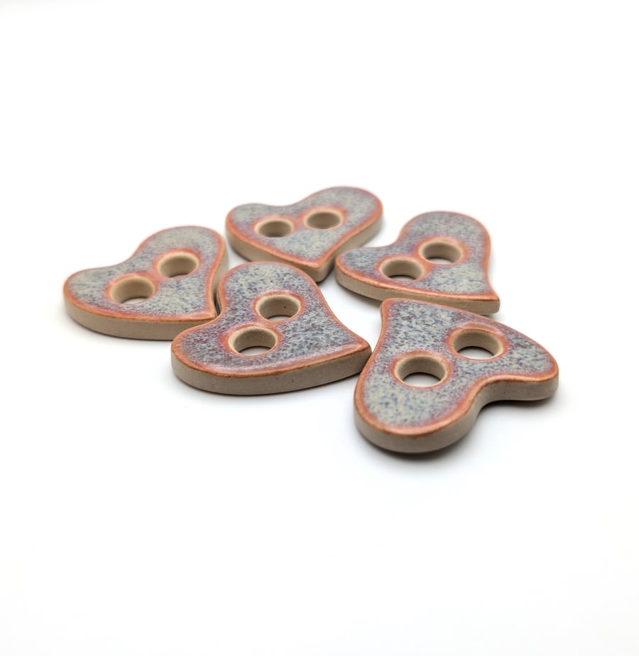 Handmade Heart Shaped Pottery, Ceramic Button, Kimchi Pink, Large, 38 mm