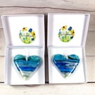 Sea themed fused glass heart hanging 