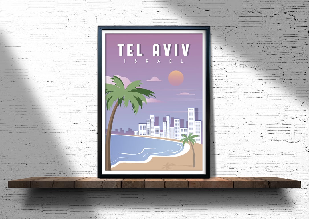 Tel Aviv retro travel poster, Tel Aviv city print, Israel travel poster