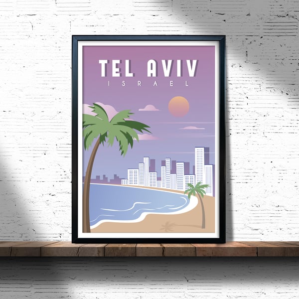Tel Aviv retro travel poster, Tel Aviv city print, Israel travel poster